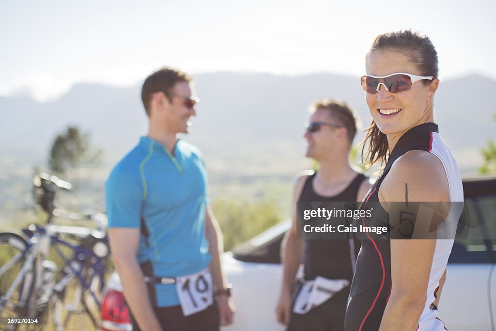 Cyclists talking before race