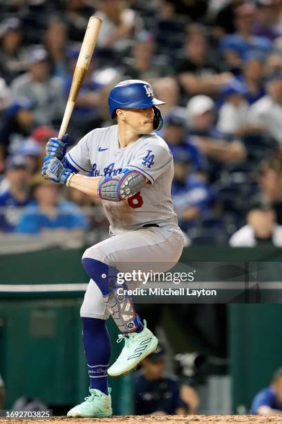 Enrique Hernandez of the Los Angeles Dodgers prepares for a pitch during a baseball game against the Washington Nationals at Nationals Park on...