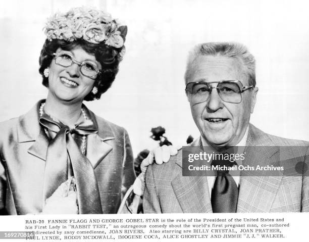 Fannie Flagg and George Gobel in a scene from the film 'Rabbit Test', 1978.