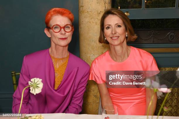 Sandy Powell and Dame Helena Morrissey attend the Roksanda x Montrose London VIP Dinner at Montrose London Clinic on September 20, 2023 in London,...