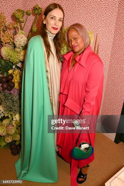 Designer Roksanda Ilincic and Karen Binns attend the Roksanda x Montrose London VIP Dinner at Montrose London Clinic on September 20, 2023 in London,...