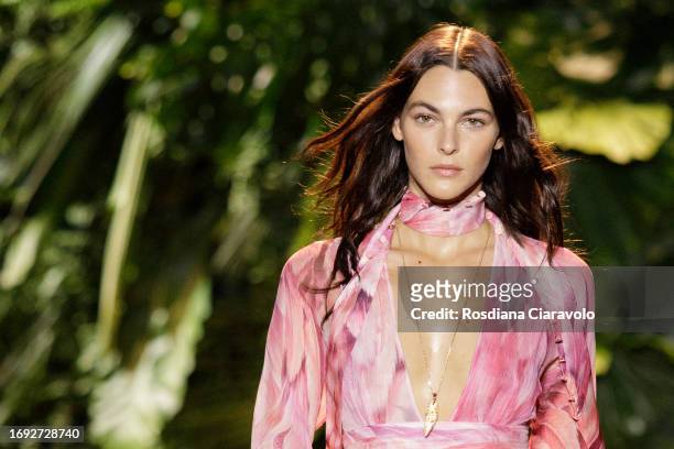 Model Vittoria Ceretti walks the runway at the Roberto Cavalli fashion show during the Milan Fashion Week Womenswear Spring/Summer 2024 on September...