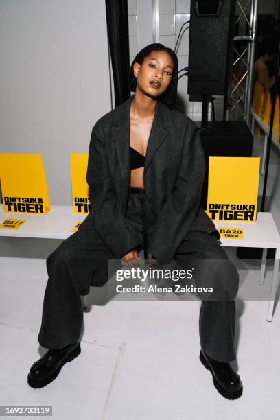 Willow Smith attends the Onitsuka Tiger fashion show during the Milan Fashion Week Womenswear Spring/Summer 2024 on September 20, 2023 in Milan,...