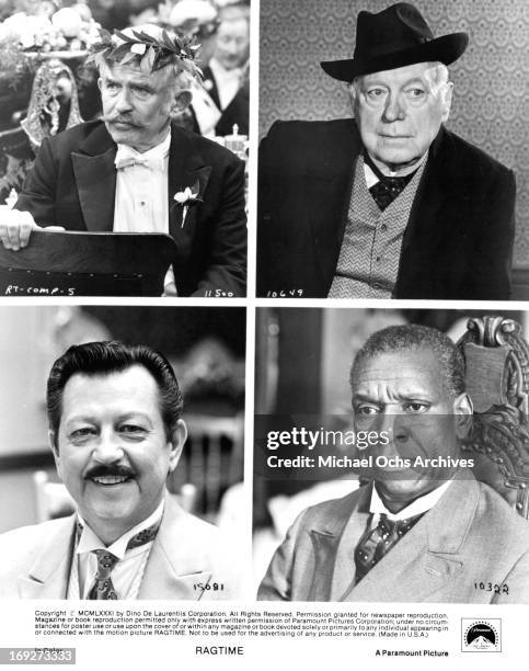 Norman Mailer, Donald O'Connor, Pat O'Brien and Moses Gunn in various scenes from the film 'Ragtime', 1981. (Photo by Paramount/Getty Images