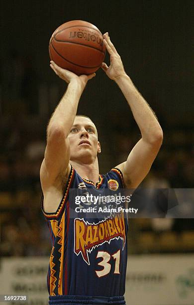 John Rillie of the Razorbacks in action during the NBL Basketball game between the West Sydney Razorbacks and the Wollongong Wolves at the State...