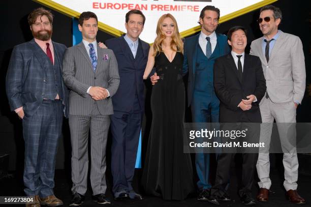 Zach Galifianakis, Justin Bartha, Ed Helms, Heather Graham, Bradley Cooper, Ken Jeong and Todd Phillips attends the UK Premiere of 'The Hangover III'...