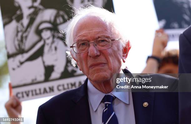 Sen. Bernie Sanders attends a news conference on the launch of the American Climate Corps outside the U.S. Capitol building on September 20, 2023 in...