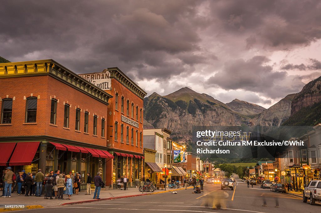 Telluride main street under cloudy sky