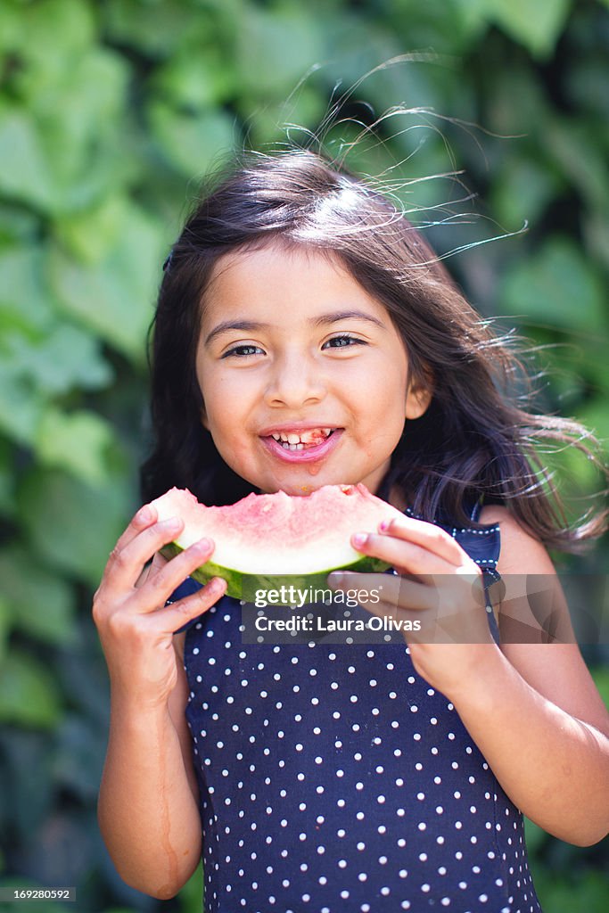 Toddler Girl Eating Watermelon