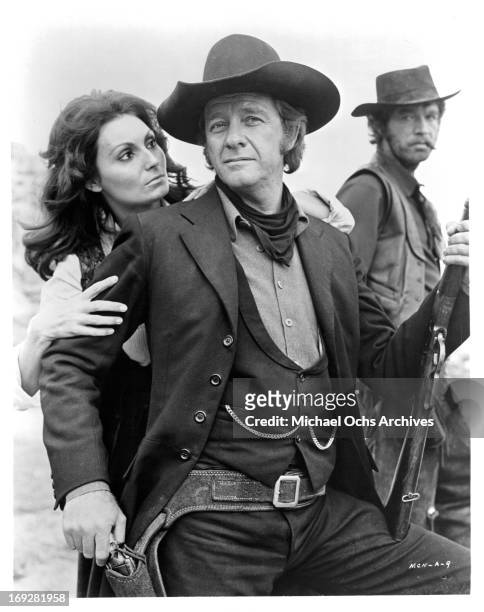 Rosanna Schiaffino, Richard Crenna, and Stephen Boyd in publicity portrait for the film 'The Man Called Noon', 1973.