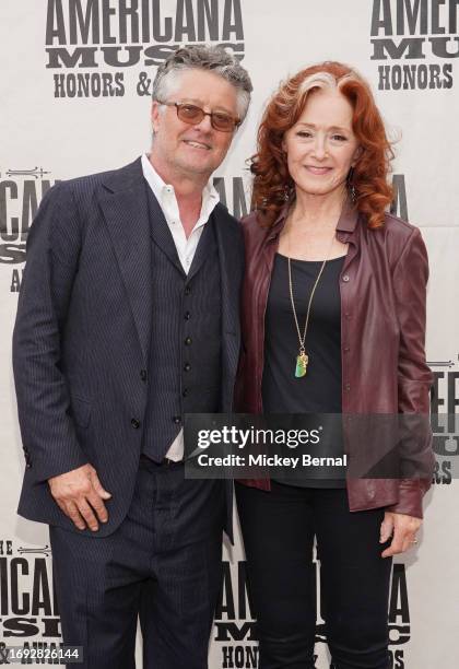 Jed Hilly and Bonnie Raitt attend the 2023 Annual Americana Honors & Awards on September 20, 2023 in Nashville, Tennessee.