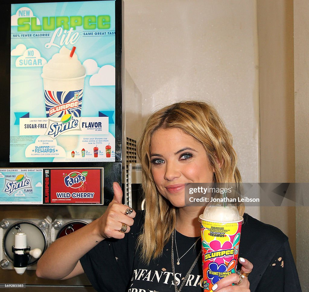 Actress Ashley Benson Of ABC's Hit TV Show "Pretty Little Liars" Takes Ceremonial First Slurpee Sip Of Summer To Celebrate 7-Eleven's #Awesummer Summer Slurpee Days