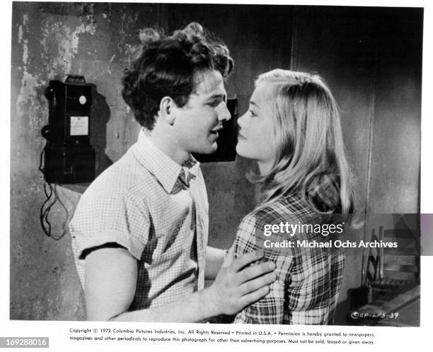 Timothy Bottoms is charmed by Cybill Shepherd in a scene from the film 'The Last Picture Show', 1971.