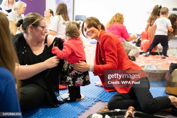 Catherine, Princess of Wales with 1 yr old Skylar with Portage Practitioner Beanie during a Portage Session for her 'Shaping Us' campaign on early...