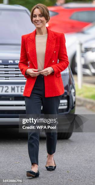 Catherine, Princess of Wales arrives to join a Portage Session for her 'Shaping Us' campaign on early childhood on September 27, 2023 in...