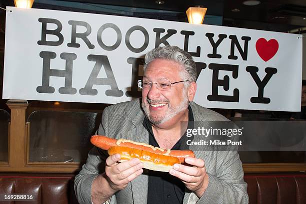 Harvey Fierstein attends The Harvey Fierstein 15-Bite Brooklyn Diner "All Beef" Hot Dog Unveiling at Brooklyn Diner on May 22, 2013 in New York City.