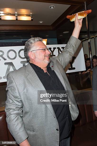 Harvey Fierstein attends The Harvey Fierstein 15-Bite Brooklyn Diner "All Beef" Hot Dog Unveiling at Brooklyn Diner on May 22, 2013 in New York City.