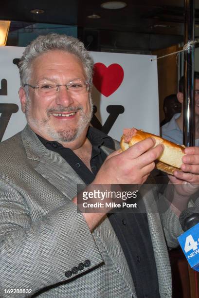Harvey Fierstein attends The Harvey Fierstein 15-Bite Brooklyn Diner "All Beef" Hot Dog Unveiling at Brooklyn Diner on May 22, 2013 in New York City.