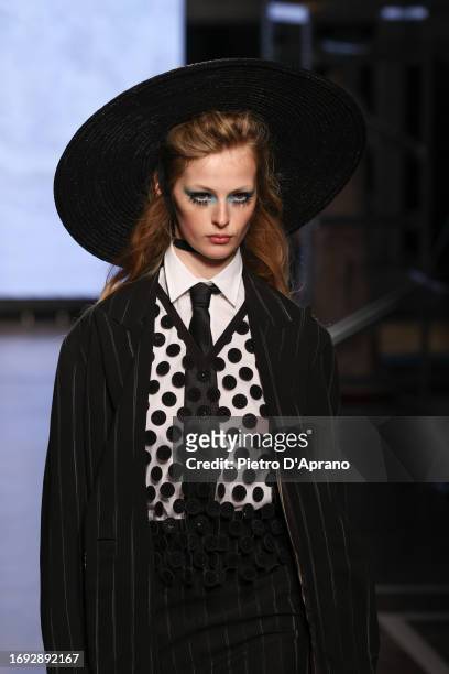 Model walks the runway at the Antonio Marras fashion show during the Milan Fashion Week Womenswear Spring/Summer 2024 on September 20, 2023 in Milan,...