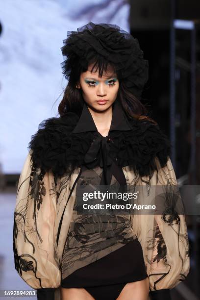 Model walks the runway at the Antonio Marras fashion show during the Milan Fashion Week Womenswear Spring/Summer 2024 on September 20, 2023 in Milan,...