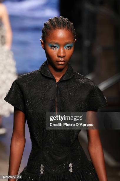 Model walks the runway at the Antonio Marras fashion show during the Milan Fashion Week Womenswear Spring/Summer 2024 on September 20, 2023 in Milan,...