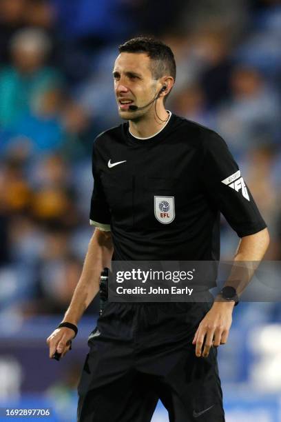 Fourth official Tom Reeves takes charge as the referee after the original referee Darren Bond suffers an injury during the Sky Bet Championship match...