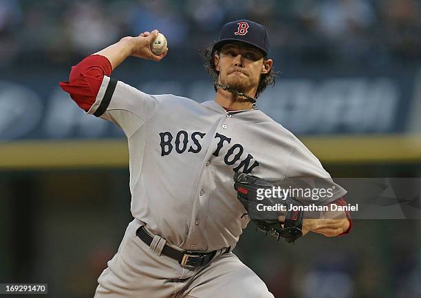 Starting pitcher Clay Buchholz of the Boston Red Sox delivers the ball against the Chicago White Sox at U.S. Cellular Field on May 22, 2013 in...