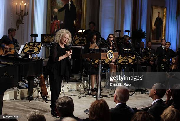 Singer-songwriter Carole King speaks after being awarded by U.S. President Barack Obama the 2013 Library of Congress Gershwin Prize for Popular Song...