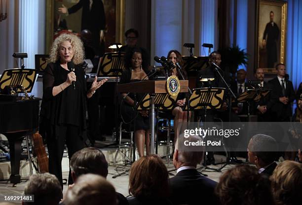 Singer-songwriter Carole King speaks after being awarded by U.S. President Barack Obama the 2013 Library of Congress Gershwin Prize for Popular Song...