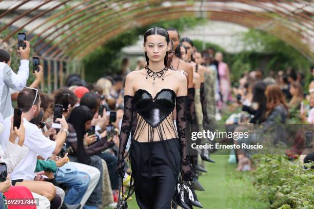 Models walk the runway at the Marco Rambaldi fashion show during the Milan Fashion Week Womenswear Spring/Summer 2024 on September 20, 2023 in Milan,...