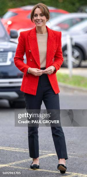 Britain's Catherine, Princess of Wales visits the Orchards Centre, a Multi-Agency Service Hub in Sittingbourne, southeast England on September 27...