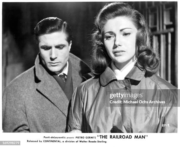 Carlo Giuffre and Sylva Koscina in a scene from the film 'The Railroad Man', 1956.