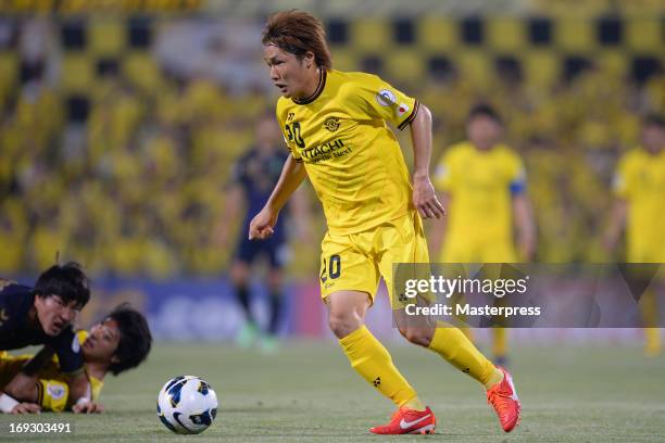 Barada Akimi of Kashiwa Reysol in action during the AFC Champions League round of 16 match between Kashiwa Reysol and Jeonbuk Hyndai Motors at...