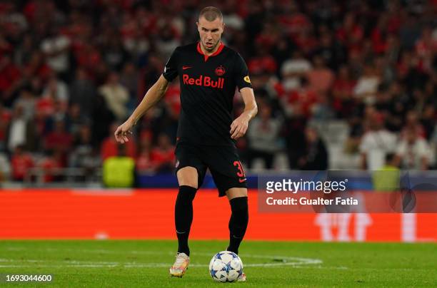 Strahinja Pavlovic of FC Salzburg in action during the Group D - UEFA Champions League 2023/24 match between SL Benfica and FC Salzburg at Estadio da...