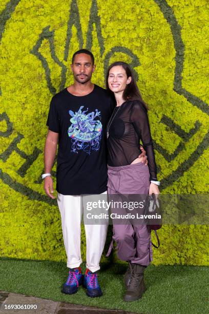 William Djoko and Marica Pellegrinelli arrive at the Moncler event during the Milan Fashion Week Womenswear Spring/Summer 2024 on September 20, 2023...