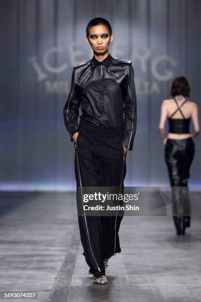 Model walks the runway at the Iceberg fashion show during the Milan Fashion Week Womenswear Spring/Summer 2024 on September 20, 2023 in Milan, Italy.