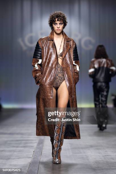 Model walks the runway at the Iceberg fashion show during the Milan Fashion Week Womenswear Spring/Summer 2024 on September 20, 2023 in Milan, Italy.