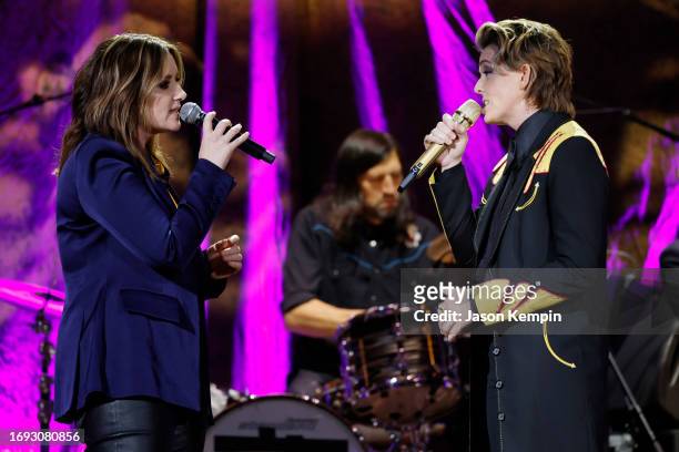 Brandy Clark and Brandi Carlile perform onstage for the 22nd Annual Americana Honors & Awards at Ryman Auditorium on September 20, 2023 in Nashville,...