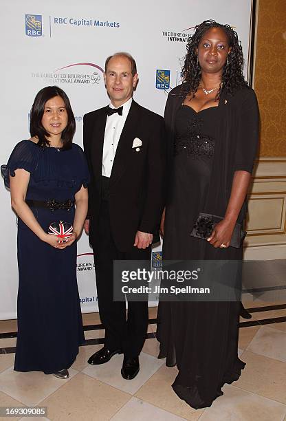 Michelle Kwong, HRH Prince Edward, Earl of Wessex and Jennifer Viechweg-Horsford attend The Duke Of Edinburgh's International Award gala dinner at...