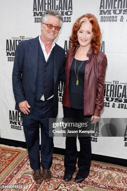 Jed Hilly, American Executive Director of the Americana Music Association, and Bonnie Raitt attend the 22nd Annual Americana Honors & Awards at Ryman...