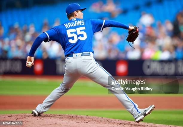 Cole Ragans of the Kansas City Royals delivers a pitch against the Toronto Blue Jays at Rogers Centre on September 10, 2023 in Toronto, Ontario,...