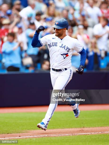 Kevin Kiermaier of the Toronto Blue Jays hits a solo home run in the seventh inning against the Kansas City Royals at Rogers Centre on September 10,...