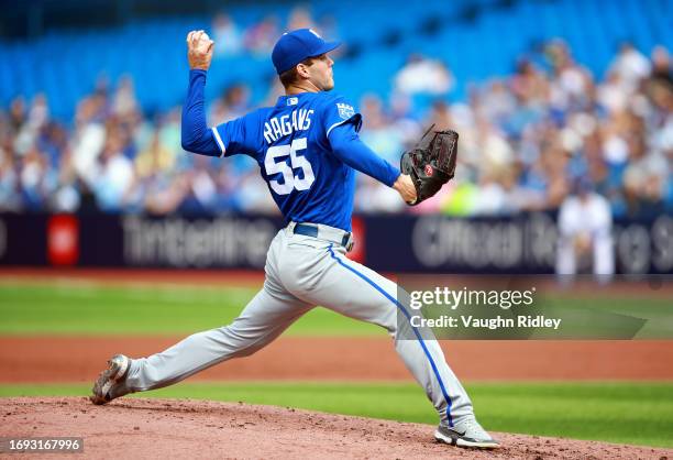 Cole Ragans of the Kansas City Royals delivers a pitch against the Toronto Blue Jays at Rogers Centre on September 10, 2023 in Toronto, Ontario,...