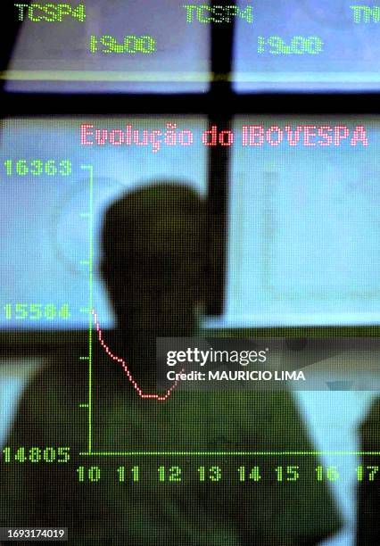 An investor is reflected on an electronic screen with the Sao Paulo Stock Market Value quotes 14 March 2001, Sao Paulo, Brazil. Un inversor se...