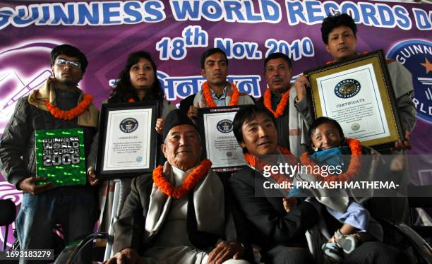 Nepalese Guinness World Records holders Min Bahadur Sherchan who holds who holds the record for oldest man to climb Mount Everest, Pemba Dorje Sherpa...