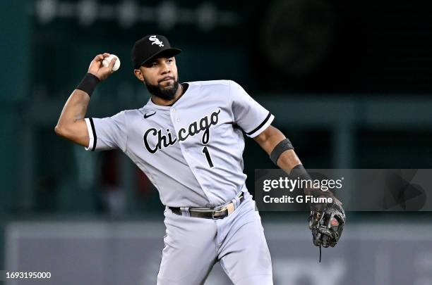 Elvis Andrus of the Chicago White Sox throws the ball to first base against the Washington Nationals at Nationals Park on September 19, 2023 in...