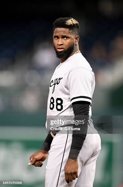 Luis Robert Jr. #88 of the Chicago White Sox walks across the field during the game against the Washington Nationals at Nationals Park on September...