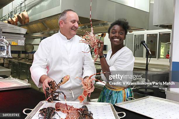 Chef Arnaud Poelle at Hotel Cap Eden Roc with actor Aissa Maigafor are photographed for Paris Match on May 17, 2013 in Cannes, France.