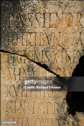 Stone Inscription At Dougga Roman Monument High-Res Stock Photo - Getty ...
