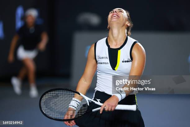 Martina Trevisan of Italy celebrates victory after the women's singles round of 16 match against Ons Jabeur of Tunisia as part of the day six of the...